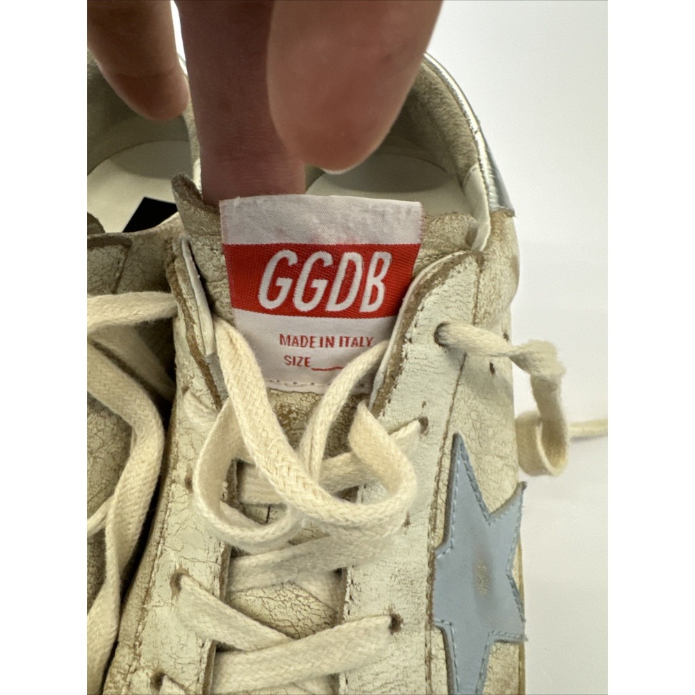 Golden Goose Superstar Sneakers White Leather Blue Star Distressed Low Top SZ 37 - Picture 14 of 16